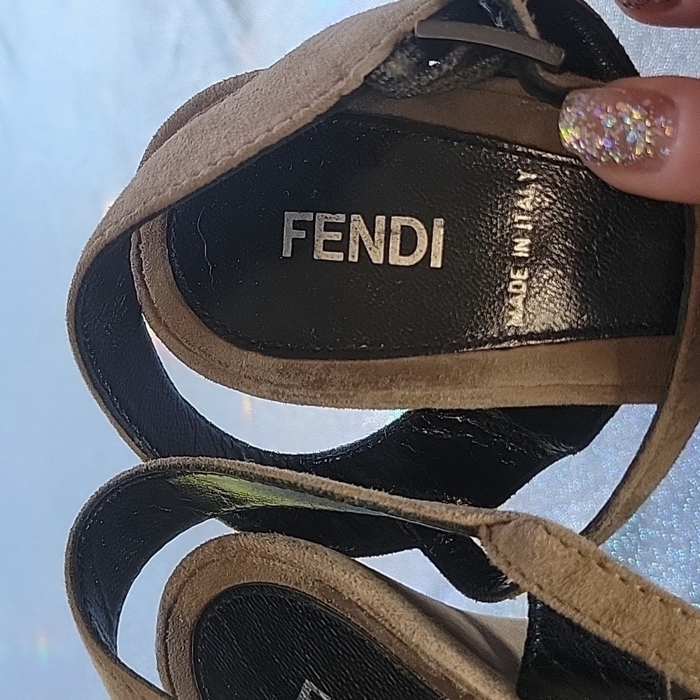 Fendi Vintage Teal & Grey Suede  Platform Peep Toe High Heel Sandal SZ:37/6.5 - Picture 7 of 14